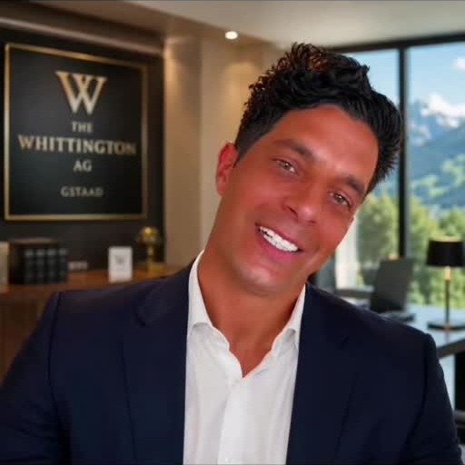 Sami with The Whittington AG Gstaad sign