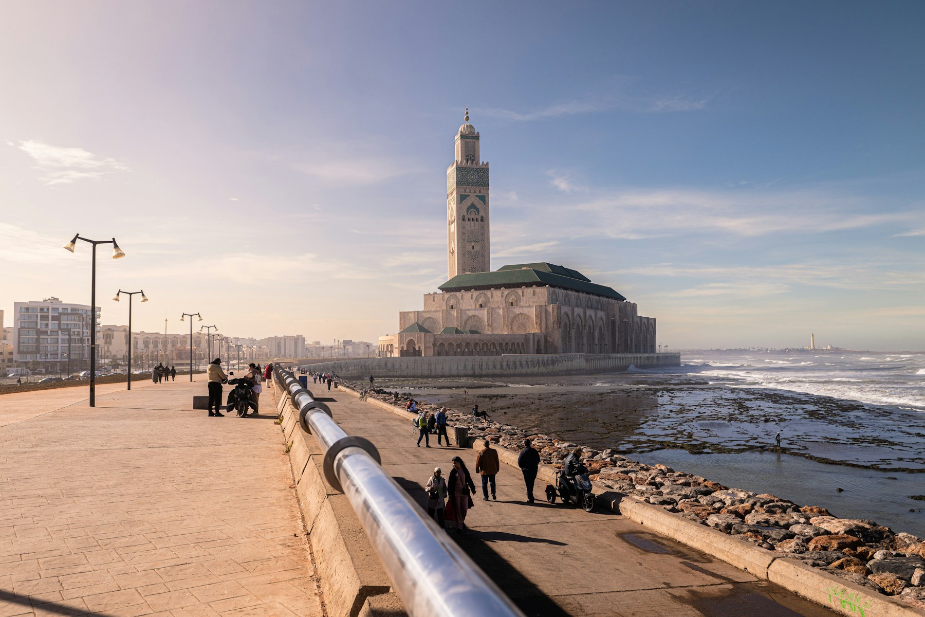 Hassan II Mosque and the Atlantic promenade in Casablanca
